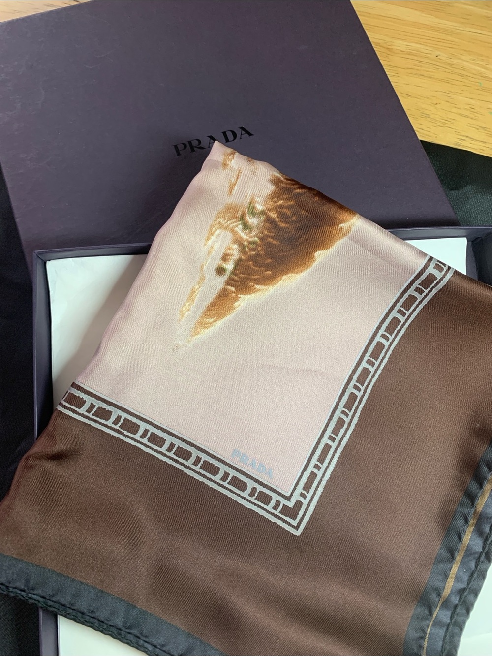 Prada Brown & Beige Silk Scarf with Subtle Motif